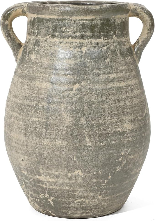 LuxenHome Rustic Ceramic Vase,12.5'' Tall Brown Terracotta Jug Pottery for Dining Table Decor,Farmhouse Decorative Flower Vase Shelf Decor Living Room Home Decor