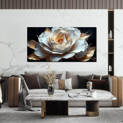 Large White Flower Canvas Wall Art for Living Room Bedroom Home Office Black and White Flower Picture Modern Canvas Prints Framed Wall Decor Artwork Size 24x48