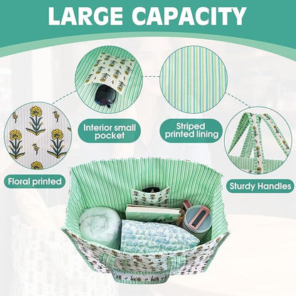 Floral Quilted Tote Bag Gifts for Women, Large Capacity Foldable Corduroy Handbags Christmas Birthday Gifts for Mom Wife Nurse, Reusable Grocery Bags for Work Shopping Travel Beach