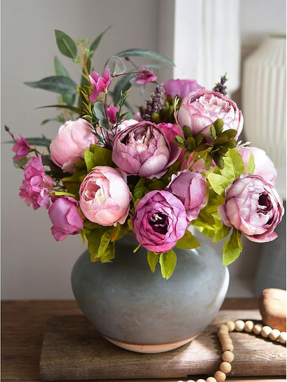 FiveSeasonStuff Soft Peach Pink and Magenta Red Vintage Artificial Peonies Silk Flowers and Hydrangeas for Wedding Bridal Home Decor – Beautiful Floral Centerpiece Bouquet (Celestial Beauty)