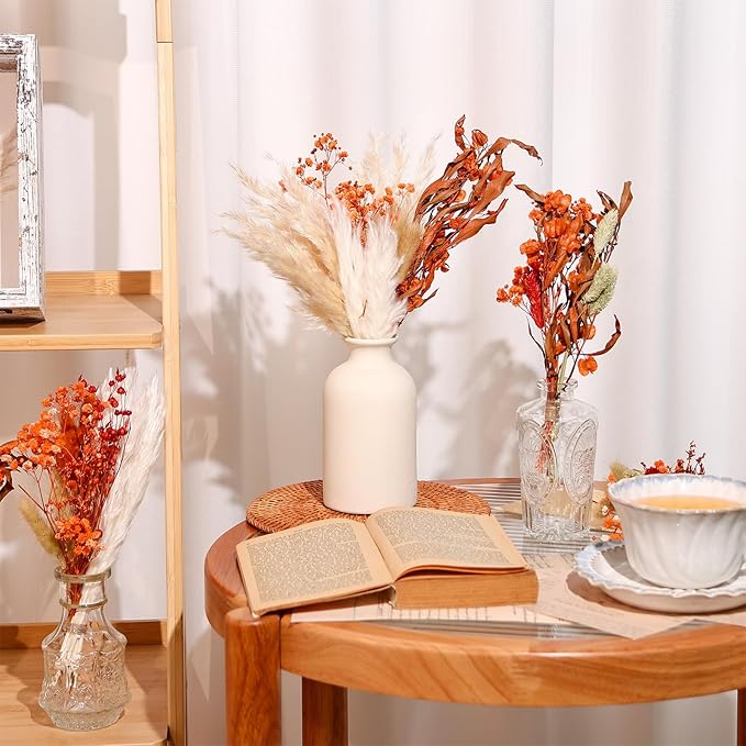 10 Kinds of Dried Flowers for Crafts Burnt Orange Fall Flowers Natural Pampas Grass Bunny Tails Babys Breath Hydrangea with Stems Dry Floral Arrangement for Fall Wedding Autumn Decorations for Home