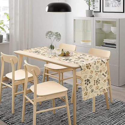 Dog Paw Table Runner,Kids Teens Cute Pet Animal Footprint Theme Pattern Print Tablecloth Burlap for Hotel Indoors Outdoor Dining Room Kitchen Home Decor,W13X L90 in