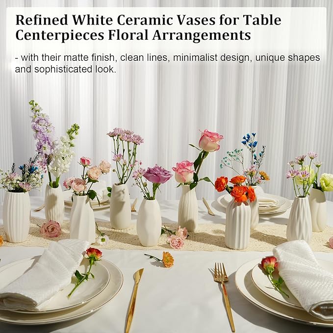 Ceramic Bud Vases, Set of 24 White Vases for Centerpieces Small VAses for Flowers Mini Ceramic Vase for Pampas Grass Vase Bulk for Wedding Table Centerpieces Decoration Boho Home Decor DIY Gift