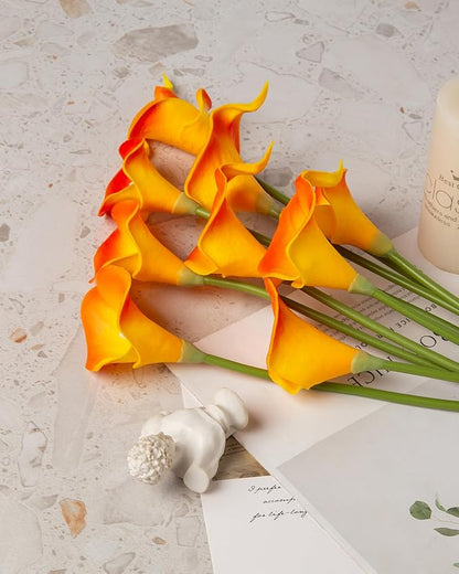 DuHouse 20Pcs Artificial Calla Lily Flower Real Touch Latex Flowers for DIY Wedding Bouquet Party Home Decor (Sunset)