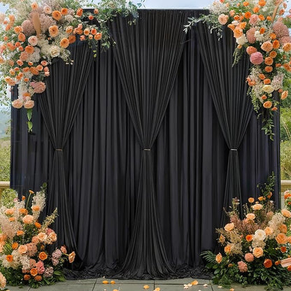 Wish Care Black Backdrop Curtain 6 Panels - Wrinkle-Free Polyester Photography Drapes for Wedding & Party - 24 X 10FT