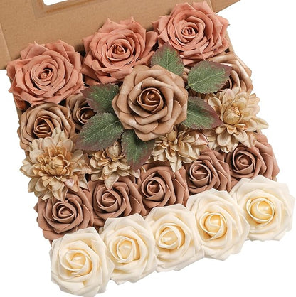 YYHUAWU Artificial Flowers Combo Box Set Gradient Color Flower Leaf with Stems for DIY Wedding Bouquets Centerpieces Baby Shower Party Home Decorations (Garden Dusty Rose)
