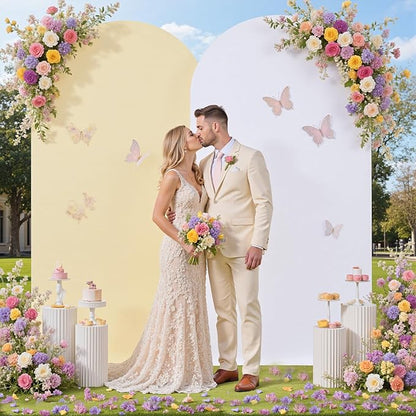 White Beige Arch Backdrop Cover Set of 2-7.2ft 6ft Wedding Arch Covers-Wrinkle Free Stretchy Spandex Fitted Chiara Arch Stand Cover for Birthday Party Baby Shower Photo Photography