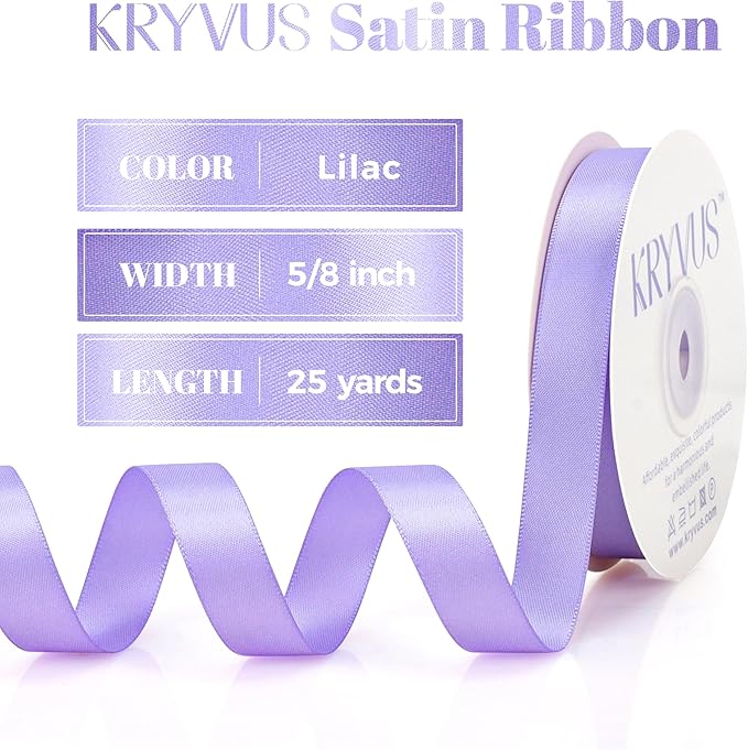 Lilac Satin Ribbon, Double Faced 5/8 Inch X 25 Yards Lilac Ribbon, Premium Satin Ribbon for Gift Wrapping, Crafts, Hair Bow Making, Sewing, Flower Bouquet, Wedding Party Decor