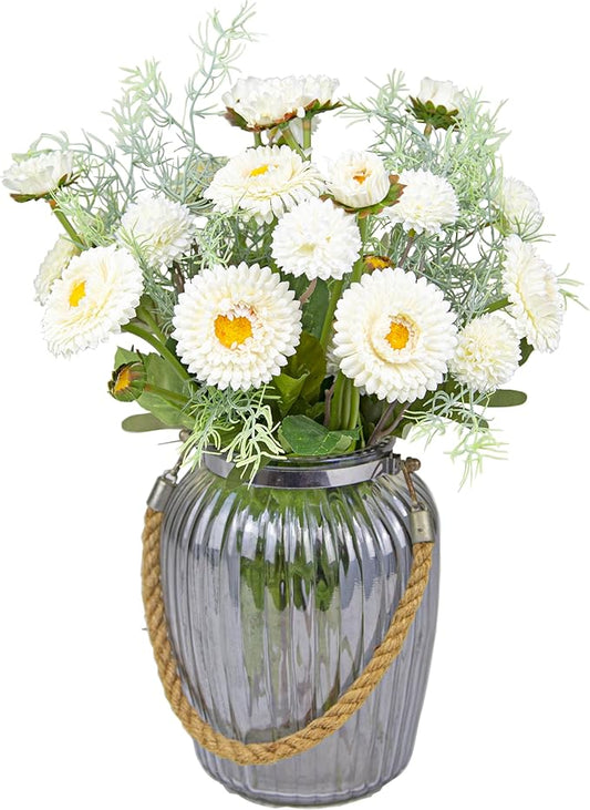 White Artificial Daisy Flowers Fake Daisies and Kiku Flower Fake Florals Arrangements Table Centerpieces (White)
