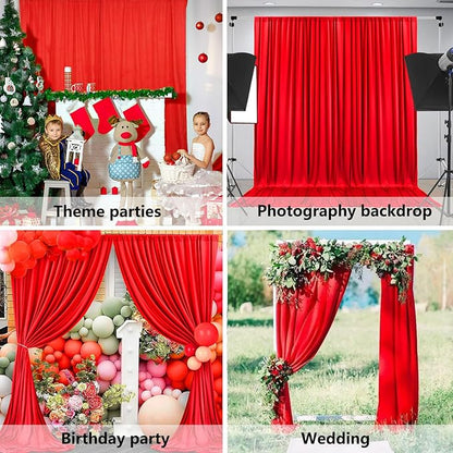 10 x 10 Feet Red Backdrop Curtain for Partie, Background Curtains for Photoshoot, Birthday, Wedding, Halloween, Thanksgiving, Christmas, New Year Party Decorations 5Ft x 10Ft, 2 Panels