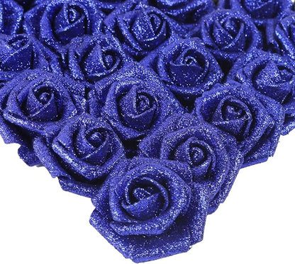 IPOPU Foam Roses, 25pcs Royal Blue Roses Glitter Flowers Artificial Rose with Stem for DIY Wedding Bridal Bouquet Home Party Decoration(Royal Blue)