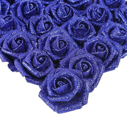 IPOPU Foam Roses, 25pcs Royal Blue Roses Glitter Flowers Artificial Rose with Stem for DIY Wedding Bridal Bouquet Home Party Decoration(Royal Blue)