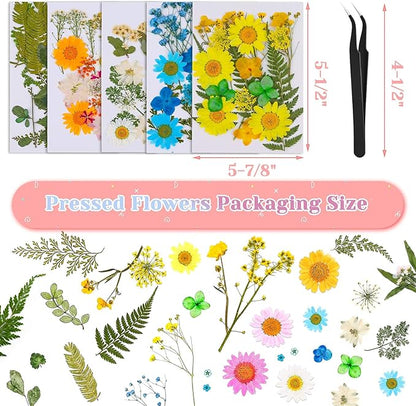 102 PCS Dried Flowers for Resin Molds, Natural Dried Pressed Flower Leaves Bulk for Jewelry Making Kit Real Dry Herbs for Scrapbooking, Candle, Soap Making, Nail Décor, Art Supplies,Tweezers Included