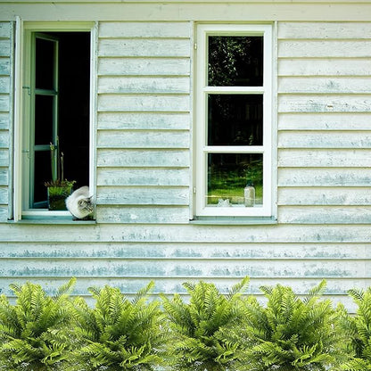 PASYOU Artificial Boston Fern Plants, Greenery Leaves Bamboo UV Resistant Fake Plastic Plant for Outdoors Indoor Hanging Planter Front Porch Garden Farmhouse Decoration 8 Pack