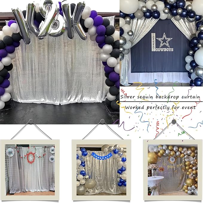 Silver Sequin Backdrop 10FTx10FT 1 Panel Sparkle Backdrop Curtain Glitter Background Drape for Weddings Showers Parties Birthday Christmas Photography