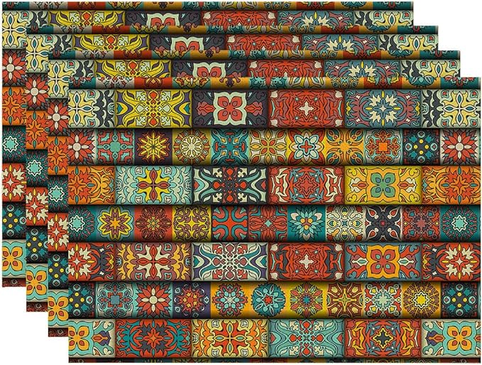 Placemats Set of 4 Vintage Floral and Mandala Dining Place Mats Linen Table Mat for Farmhouse Home Kitchen Decor 12 X 18 Inch
