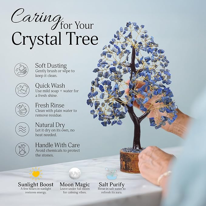FASHIONZAADI Lapis Lazuli Crystal Tree of Life - Chakra Natural Handmade Gemstone Tree, Feng Shui Crystal Decoration, Money Spiritual Gift, Healing Crystal Chakra Decor
