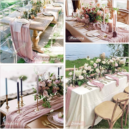 12 Pack 13Ft Cheesecloth Table Runner 35x157 Inch Boho Gauze Cheese Cloth Long Rustic Table Runner for Wedding Bridal Shower Birthday Party Table Decor (Dusty Pink)