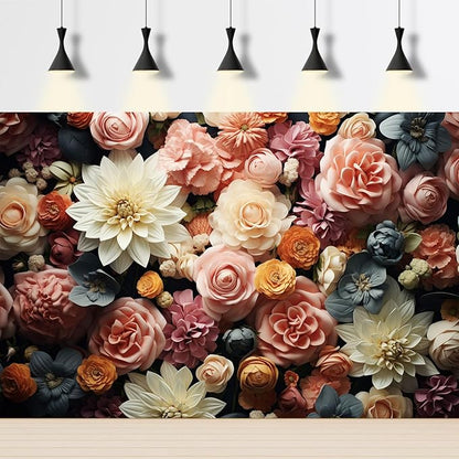 Floral Backdrop Full Glory Vibrant Blossoms Various Flowers Photography Background Idyllic Romantic Floral Theme Party Anniversary Wallpaper Adult Artistic Portrait Photo Studio Props 5x4ft