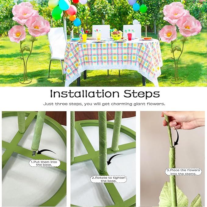 Giant Artificial Flowers for Decoration, Huge Birthday Party Mother's Day Valentine Backdrop with Standing Base Store Window Display Wedding Reception Banquet Ceremony Floral Decor, Light Pink