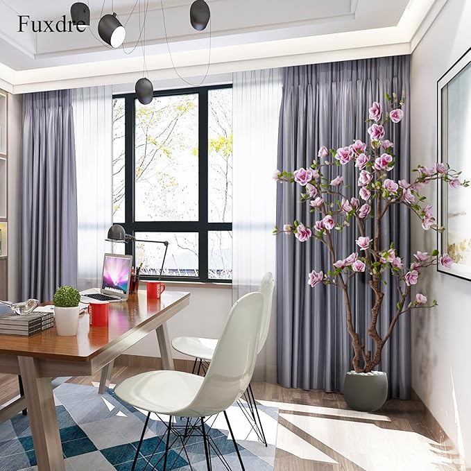 Faux Magnolia Tree 6.8 ft - with 57 Pcs White-Purple Flowers - Tall Artificial Plants Indoor, Large Fake Plant Perfect Potted Magnolia Flower Decor for Living Room, Stairs, Shop, Porch, Study Room