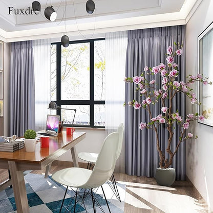 Faux Magnolia Tree 6.8 ft - with 57 Pcs White-Purple Flowers - Tall Artificial Plants Indoor, Large Fake Plant Perfect Potted Magnolia Flower Decor for Living Room, Stairs, Shop, Porch, Study Room