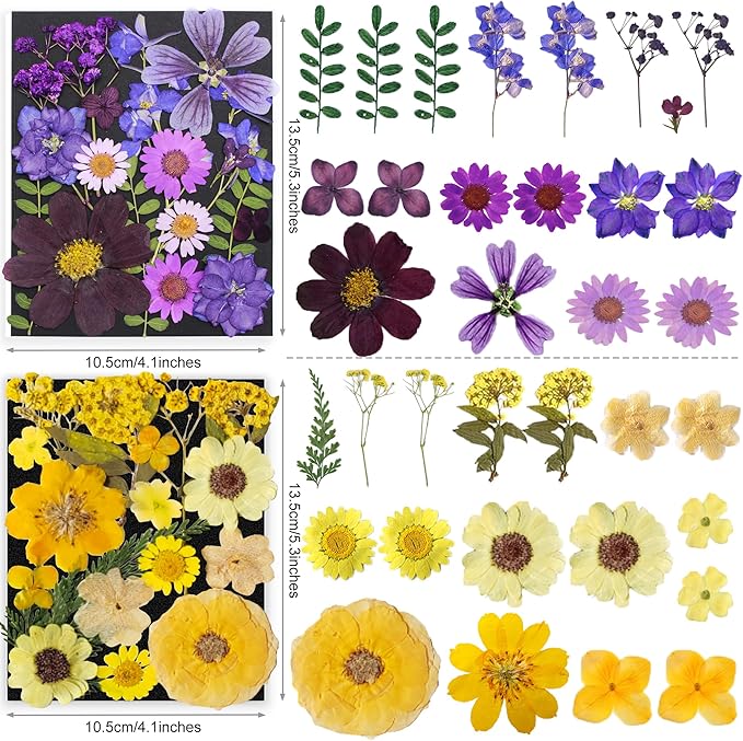 285Pcs 9 Packs Mixed Types Real Natural Dried Pressed Flowers & Leaves for Resin Molds, DIY Crafts, Jewelry Making + 100Pcs Butterfly Stickers + Tweezers