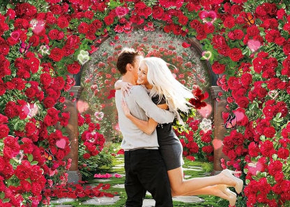 Valentines Day Flowers Garden Backdrops Red Rose Spring Floral Scene Photography Backdrop Girls Birthday Bridal Shower Wedding Party Decorations Banner Photo Booth Props (10x8FT(120x96 inch))