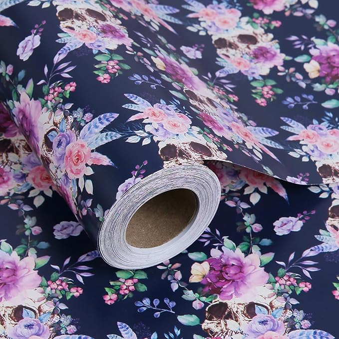 Aimyoo Purple Floral Wrapping Paper Jumbo Roll 17 in x 60 ft, Daylily Flower Gift Wrap for Wedding Birthday Bridal Shower