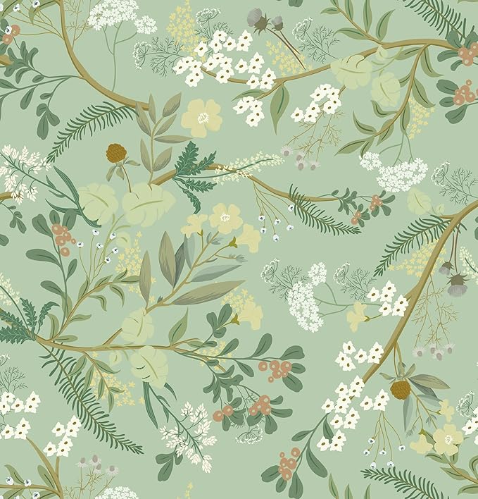 Guvana Floral Peel and Stick Wallpaper Leaf Contact Paper Self Adhesive Wallpaper Colorful Flower Contact Paper for Bedroom Livingroom Decor16.14 x78.7(Light Green Background)