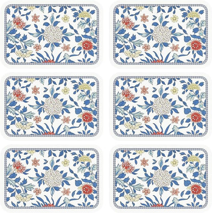 patdrea Blue Floral Rectangular PVC Placemats, Pack of 6, Waterproof Insulation, Soft and Durable, Suitable for Dining Table, Kitchen and Coffee Table Decoration,12"*17"