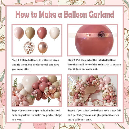 Blush Pink Nude Balloon Arch Kit, 148Pcs Dusty Pink Pastel Pink Brown White Sand Rose Gold Confetti Balloons for Baby Bridal Shower Wedding Engagement Birthday Party Decorations