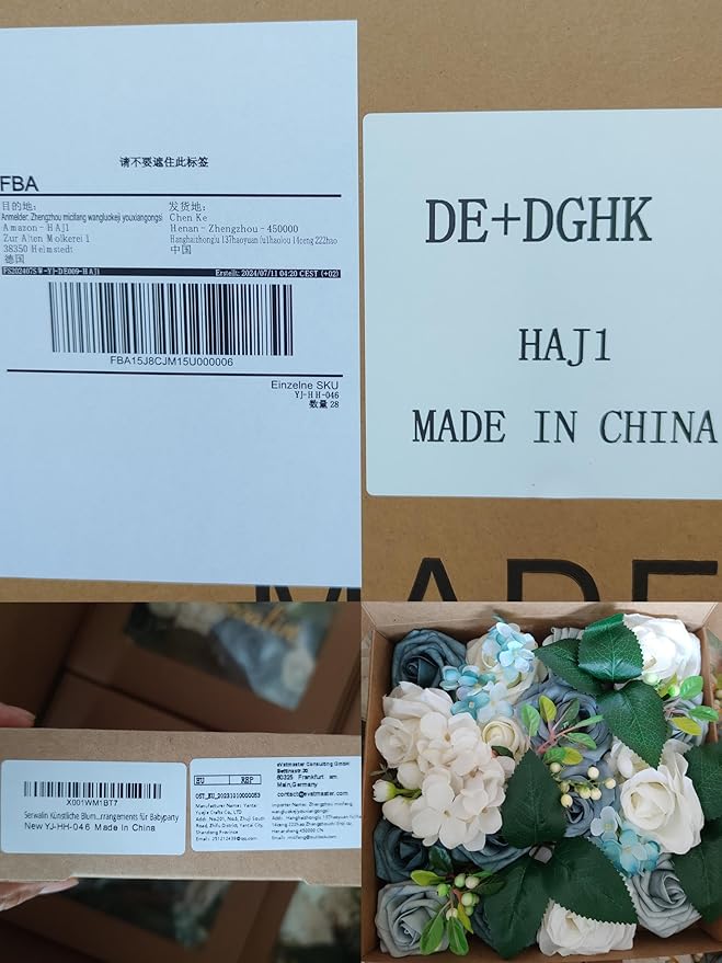 Serwalin Artificial Flowers Blue Fake Silk Foam Wedding Flowers for Bridal Bouquet White Roses with Stems for Home Party Decoration Faux Flower Table Centerpieces Arrangements for Baby Shower