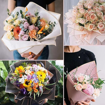 FF Sgdfc 300 Sheets Gold Edge Flower Wrapping Paper Waterproof Bouquet Packaging Paper Florist Bouquet Supplies for Wedding DIY Craft Gift Packing (30 Colors)