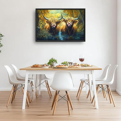 Highland Cow Large Decor Wall Art Framed Pictures for Living Room, Animal Oversized Canvas Print Painting Modern Extra Large Framed Artwork for Bedroom Office Home Decor 36"x24"