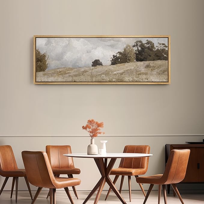 SIGNFORD Large Framed Canvas Print Wall Art Rustic Countryside Landscape Illustrations Modern Art Relax/Calm Warm for Living Room, Bedroom, Office - 60"x20"