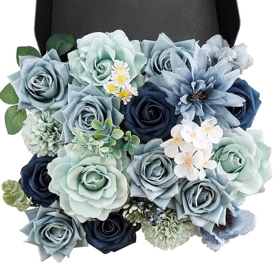 Artificial Flowers Combo Box, Fake Silk Foam Flower Mix with Wire Stem, DIY Wedding Bridal Bouquet Shower Party Home Décor (30-40 Pieces)