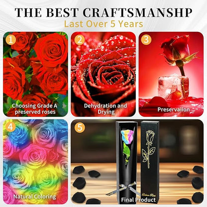 Single Forever Roses in a Box,Preserved Flowers for Delivery,Preserved Rose Gifts for Women,Real Roses Gifts for Her,Mom Birthday Mothers Day Valentines Flowers,Rainbow
