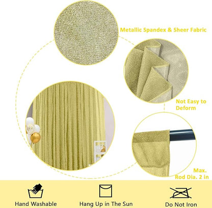 10FT x10FT Champagne Metallic Sheer Spandex Backdrop, 1 Panel Glitter Photography Background, Stretchy Spandex Fabric for Wedding, Party, Baby Shower, Photo Booth Decor