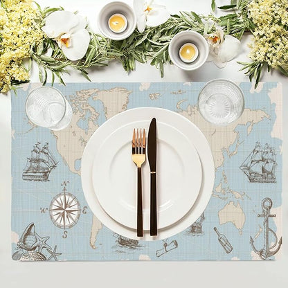 Vintage World Map Placemats Set of 4, Placemats for Dining Table,Heat Resistant Stain Resistant Wipeable Table Mats for Kitchen Dining Holiday Party Home Decor,12x18 Inch