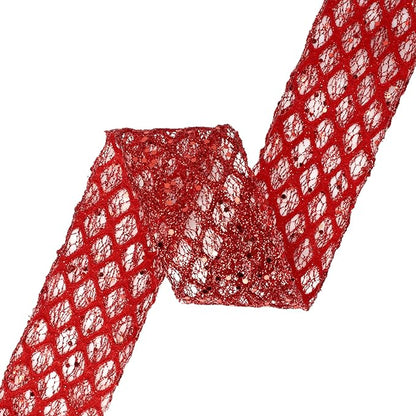 VATIN 2-1/2" Red Christmas Ribbon, Red Glitter Mesh Diamond Web Sequin Dots Wired Christmas Ribbon for Gift Wrapping Bow Making Wreath Supply-10 Yards