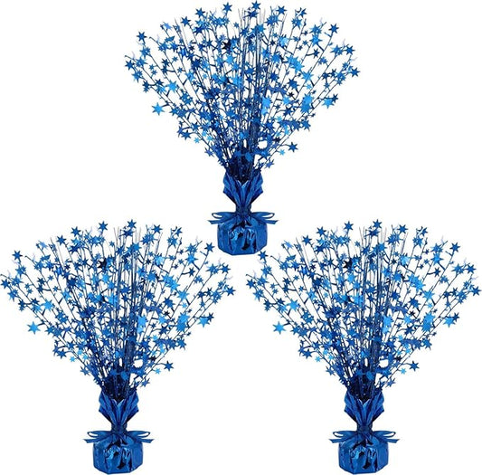 Crowye 3 Pieces Metallic Foil Spray Centerpiece Halloween Party Star Table Decoration Burst Centerpieces Fall Table Decor for Birthday New Year Party Holiday(Blue)