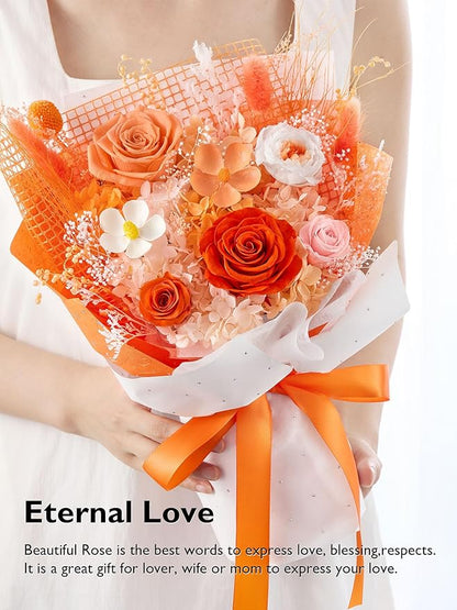 Eterfield Flowers for Delivery Prime, Forever Flowers Bouquet, Preserved Orange Roses Birthday Gifts for Her Women Wife Mom Grandma Graduation Valentine's Day Mother's Day