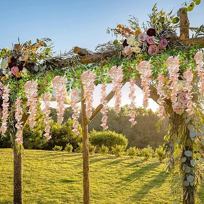 24 Pack Light Pink Wisteria Hanging Flowers Garland, 3.77 Feet Artificial Flower Vines, Fake Wisteria, Artificial Vines Hanging Garland for Backdrop Outdoor Yard Garden Decor