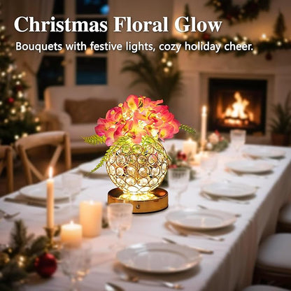 Purple Artificial Hydrangea Flower Lamp, 3 Color Dimmable Touch Control Night Light, Christmas Birthday Gifts for Women, Artificial Hydrangea Flower Table Lamp Decor Bedroom Bar Coffee Shop Wedding
