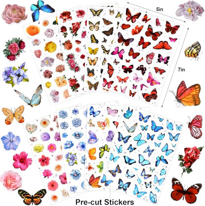 266 Pcs Scrapbook Stickers, Flower Butterfly Stickers Kit for Junk Journal, Bullet Planners, Laptop, DIY Crafts, for Diary and Calendars， Precut Stickers