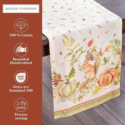 Maison d' Hermine Table Runner 100% Cotton Single Layer Table Runners 108 inches Long for Thanksgiving Christmas Decorations Home Kitchen Dining Party Wedding (Pumpkin Passion, 14.5" x 108")