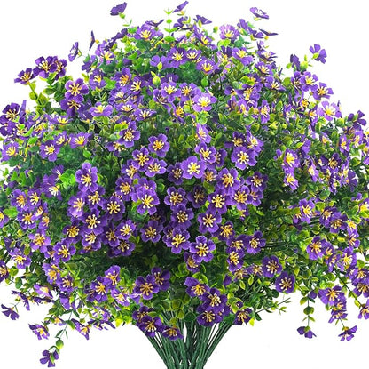 Outdoor Artificial Flowers UV Resistant & Fade Proof, 12 Pack Realistic Fake Flowers for Garden, Patio, Lawn Decor - Weatherproof Plastic Plants (Purple)