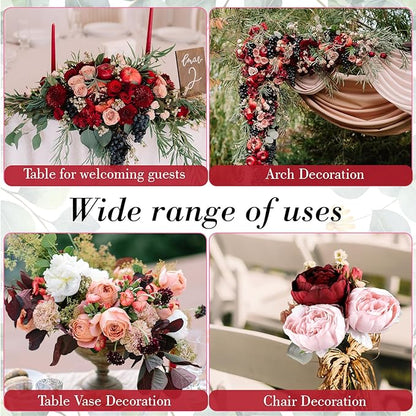 Zeyune 50Pcs Wedding Artificial Peonies 4 Inch Fake Silk Peony Faux Artificial Valentine Flower Bulk Rose Flower Head for Valentine Decoration Vintage Wedding Home Office (Burgundy and Pink)