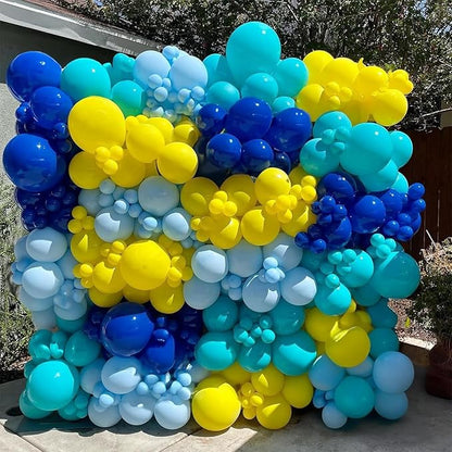 Yellow Blue Clear Balloons 12 Inch 60 Pcs Blue Cartoon Balloon Teal Blue and Yellow Party Latex Balloons Transparent for Kids Birthday Ocean Baby Shower Party Decorations